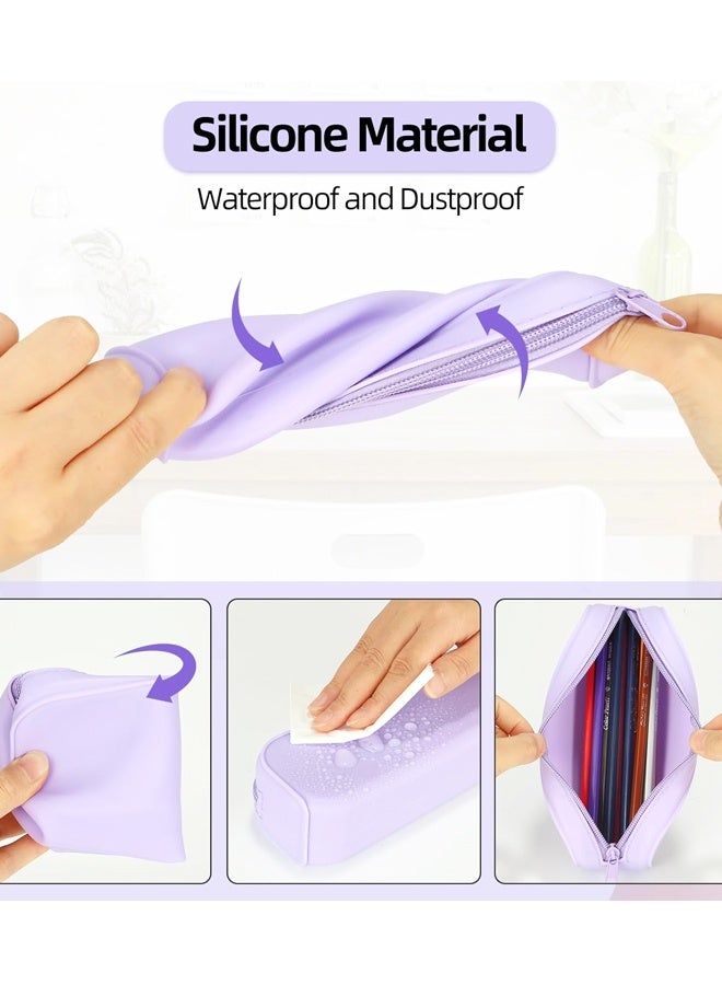 حقيبة أقلام رصاص بسحاب من السيليكون، حقيبة أقلام رصاص مقاومة للماء، حقيبة تخزين متعددة الوظائف ذات سعة كبيرة، للوازم المدرسية ومستحضرات التجميل (بنفسجي) - Image 3